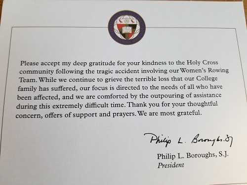 holy cross thank you letter